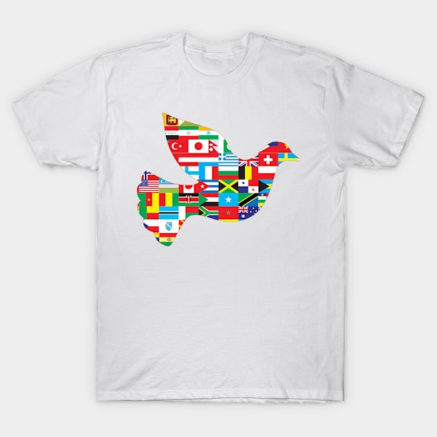 Dove in multicoloured flag design T-Shirt by Montanescu